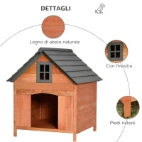 Casetta Rialzata per Cani fino a 15 kg, Cuccia per Cani Gatti da Esterno in Legno di Abete, 81.3x91.5x98.5 cm