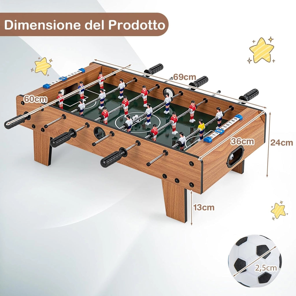 Calcetto da Tavolo Salvaspazio con Maniglie Resistente, Mini Calcio Balilla con 2 Palloni, Gioco da Tavolo per Bambini e Adulti per Feste, 69 x 36 x 24 cm