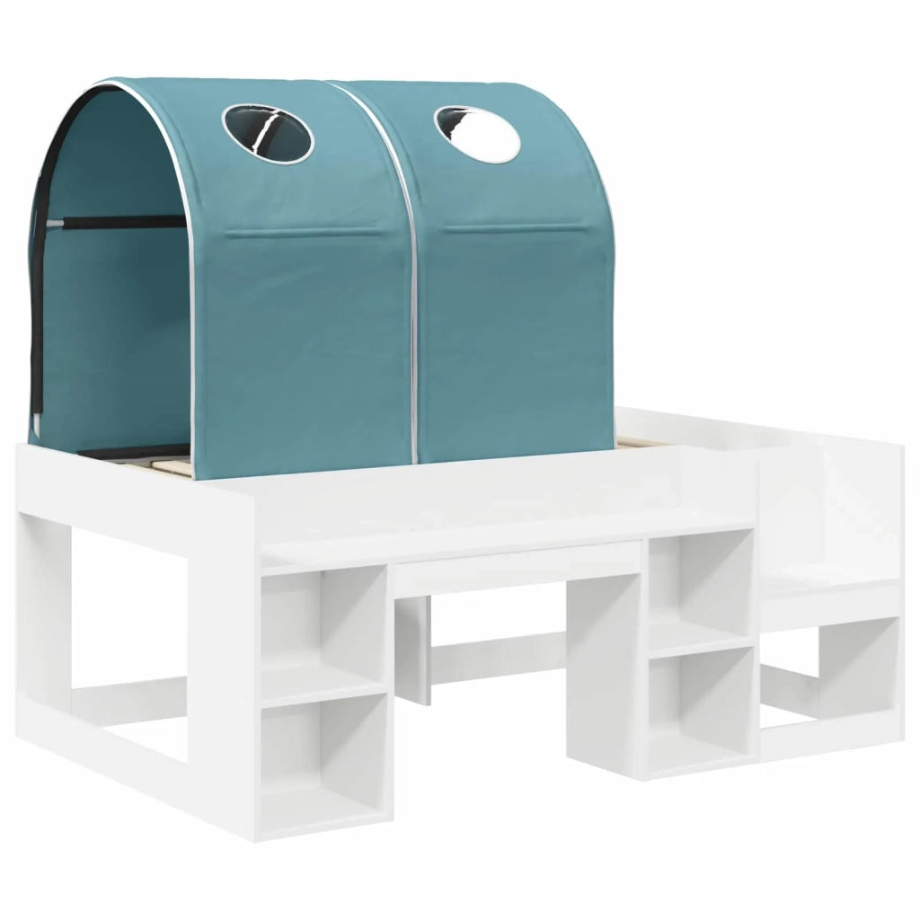 Letto singolo | Letto per adulti | Letto con Tunnel 4 pcs Bianco e azzurro Legno ingegnerizzato