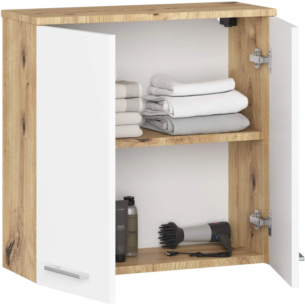 Mobile bagno sospeso AKORD FIN Quercia Ertisan 60 cm 2 ante inserto frontale Bianco 60x22,5x60 cm