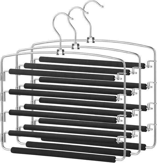 Set di appesi per abiti spazia-rendenti da 3, diverse appesi metallici con imbottitura anti-slip, appesi per cinturoni girevoli per 5 jeans ciascuno - adatto per pacchi, pantaloni, sciarpe e cravatte CRI041BK