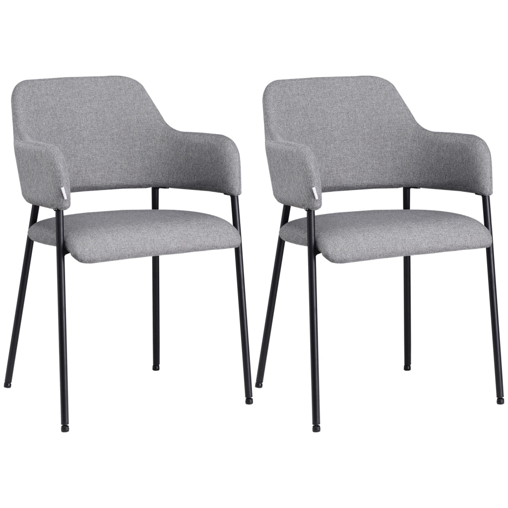 EASYCOMFORT  Set da 2 Sedie Imbottite Moderne in Tessuto con Braccioli e Gambe in Acciaio, 54x54x84cm, Grigio