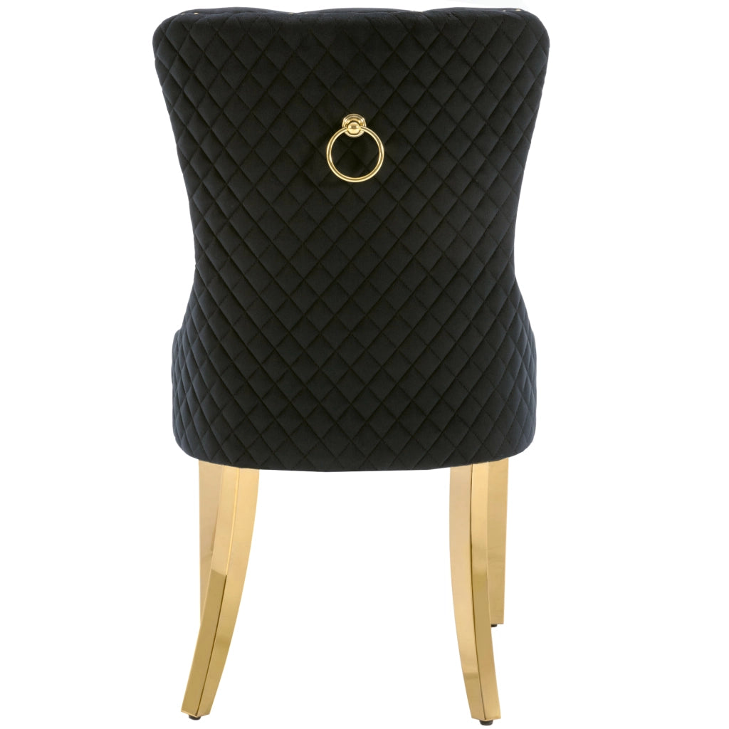 OKWISH Set di 4 Sedie da Pranzo con Anello Sullo Schienale, Borchie Decorative e Piedini Regolabili, Velluto Nero