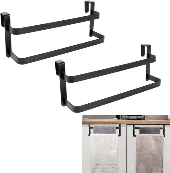 Houder per asciugamano per armadio cucina, due livelli, asciugamani cucina, houder per asciugamano in acciaio, due asciugamani per armadio bagno, 2-pack