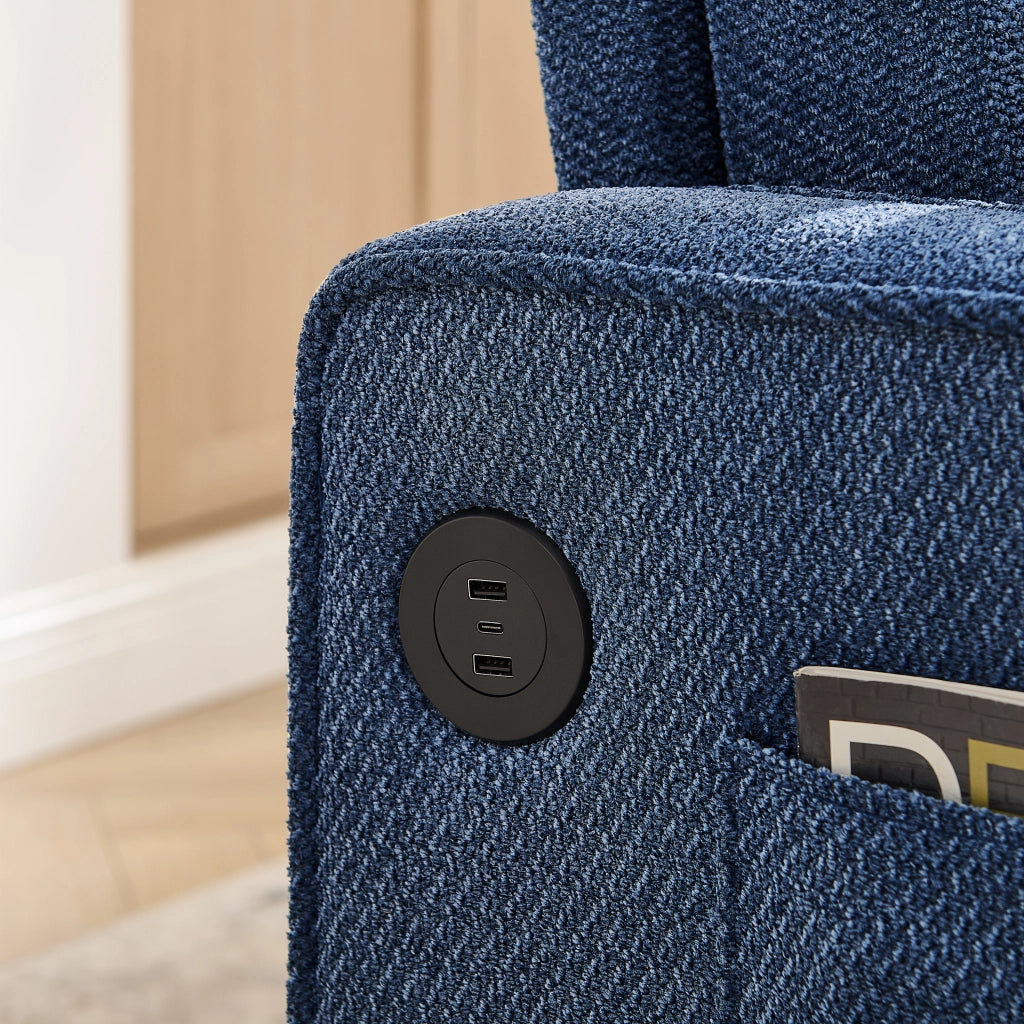 Divano letto 2 posti convertibile con funzione relax e porte USB; in tessuto; blu navy