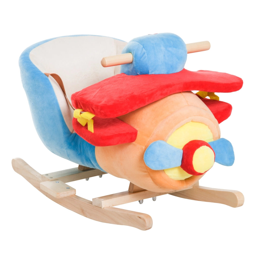 EasyComfort Cavallo a Dondolo a Forma di Aeroplano per Bambini di Età Superiore a 18 Mesi, Cacalluccio a Dondolo con Musica Incorporata in Legno Alamo, Max:60kg 60x33x45cm