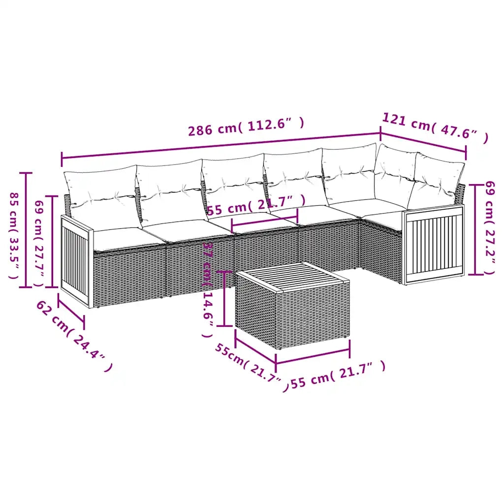 Set Divani da Giardino con Cuscini 7pz Nero Polyrattan
