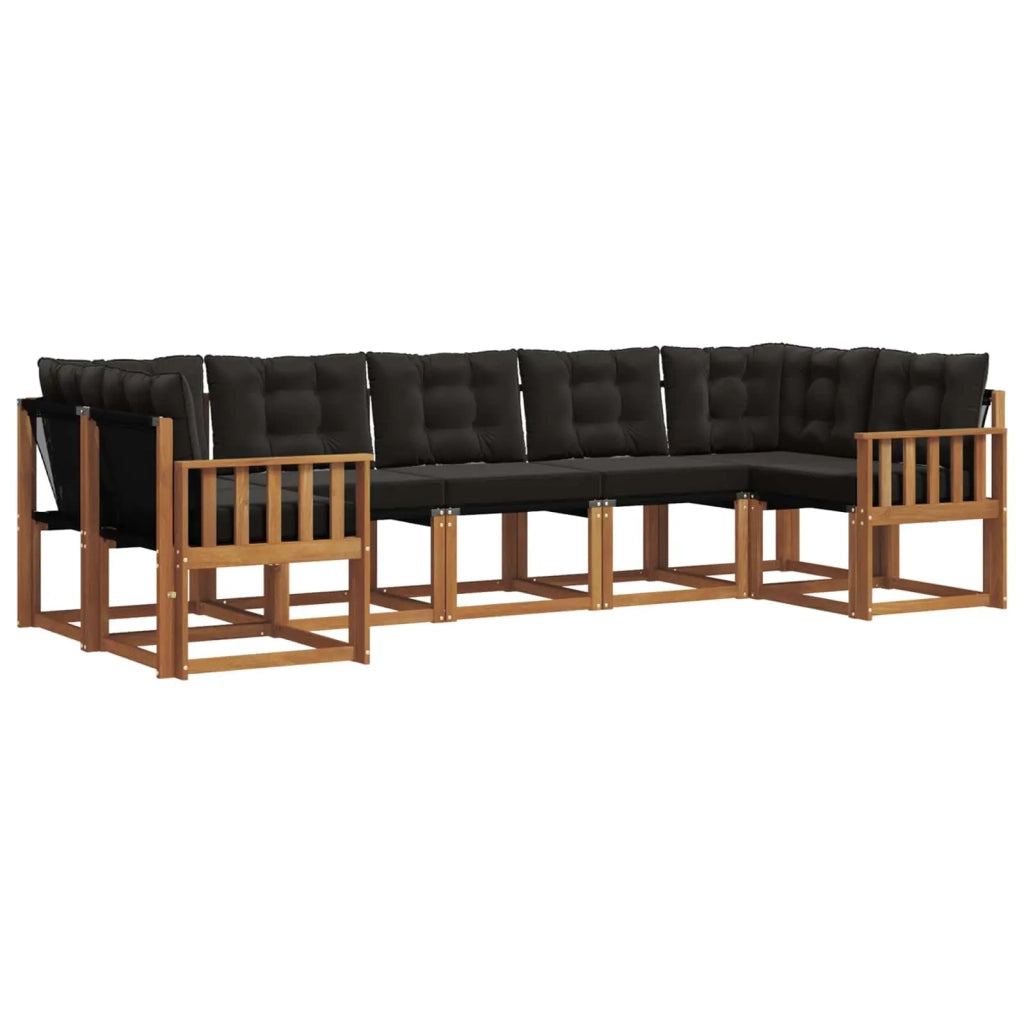 Set di divani da esterno con cuscino 7 pcs Naturale e Nero