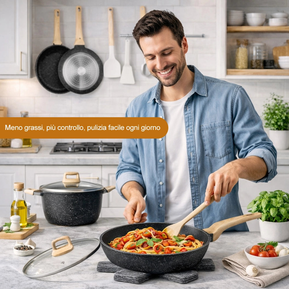 Batteria Pentole e Padelle 21 Pezzi Nero in Alluminio Pressofuso Antiaderente
