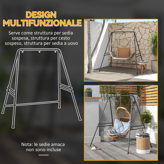 Struttura di Supporto per Amaca e Poltrona a Uovo 178x143x180 cm con Gambe ad A e Agganci Singoli e Doppi in Acciaio