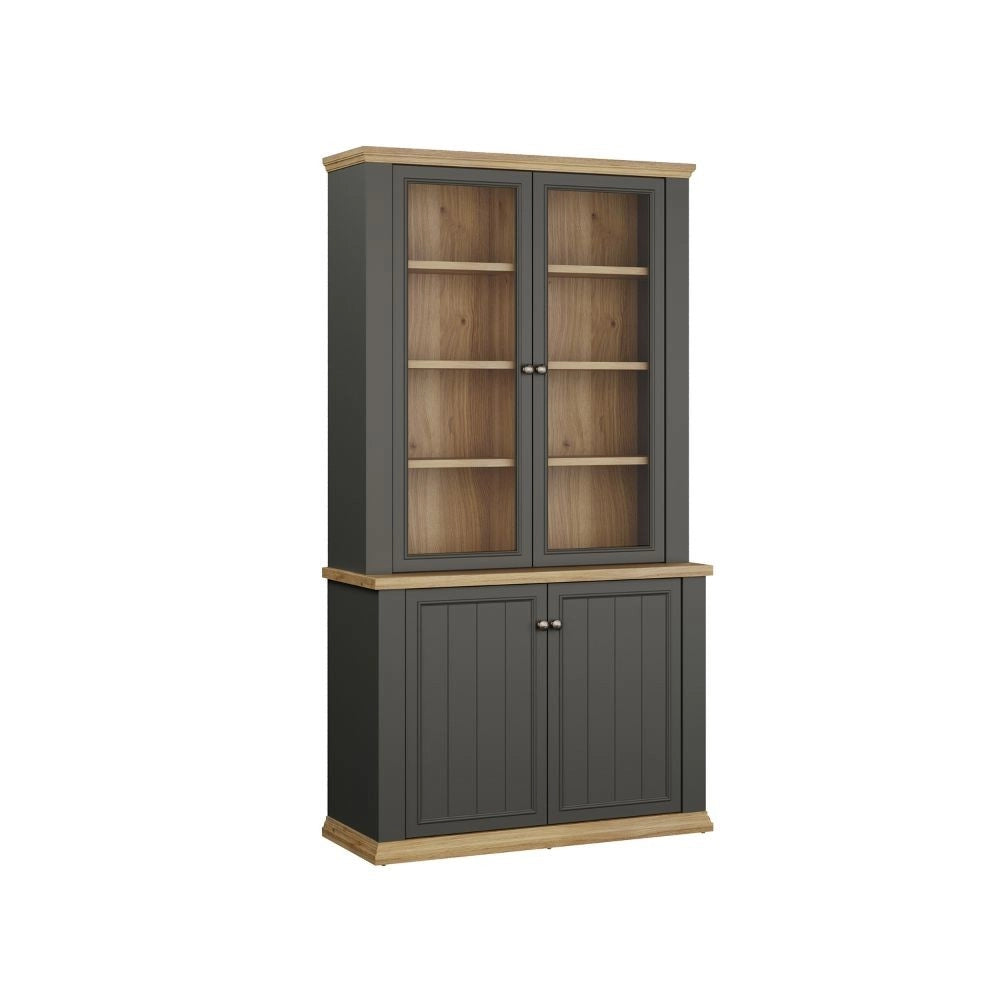Vetrina Essenza 4 Ante Grigio scuro e Rovere – Stile Classico Moderno