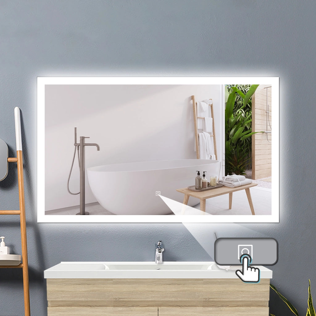 Specchio bagno Rettangolare 100x60 cm con led, Dimmerabile, Touch Control, Antiappannamento riscaldato,memoria, IP44