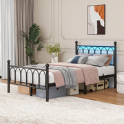 Letto singolo 120 × 200 cm con testiera e pediera alte, LED, 2 USB et presa, senza materasso, nero
