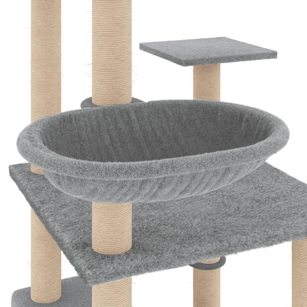 Tiragraffi per gatti Mobili per arrampicata su torre Tiragraffi piattaforma da arrampicata con tiragraffi in sisal leggero 141 cm grigio 02_0022565