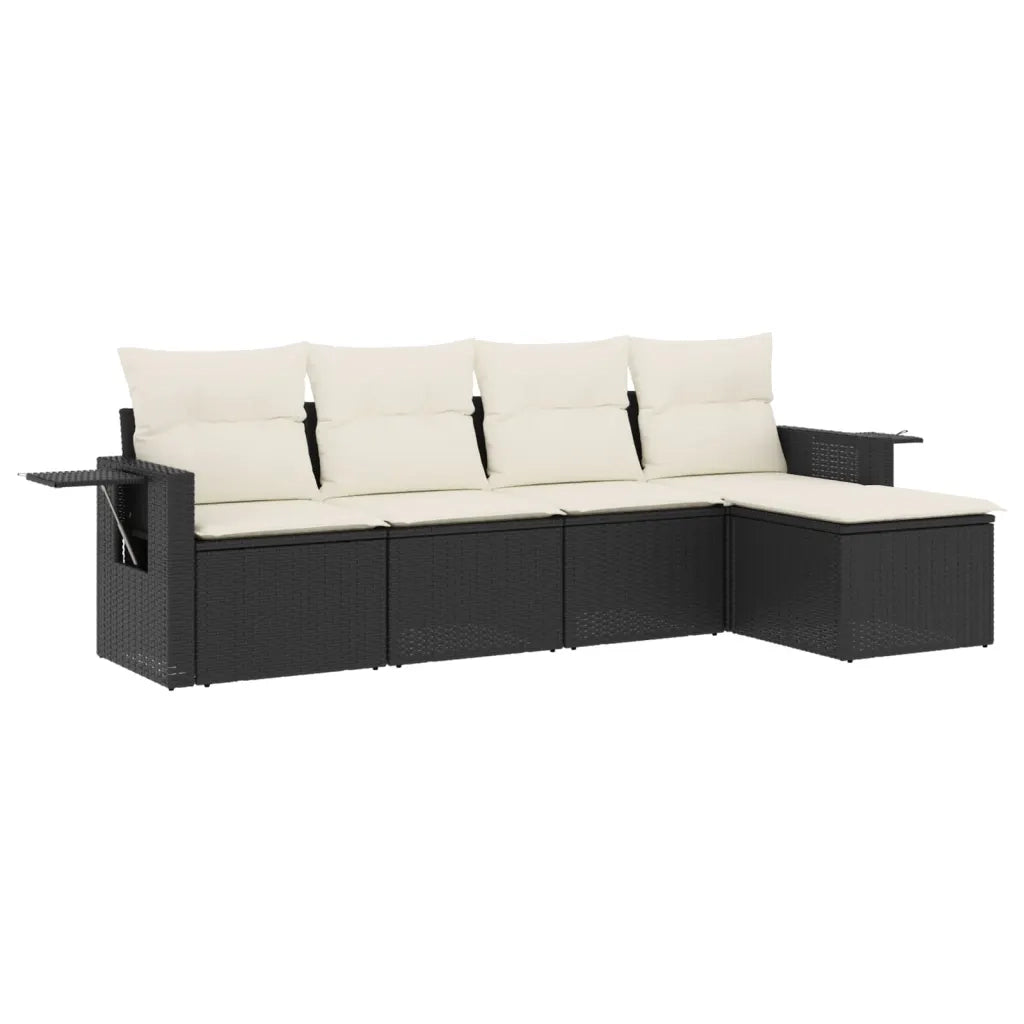 Set Divani da Giardino 5 pz | Set Salotto da Giardino con Cuscini in Polyrattan Nero