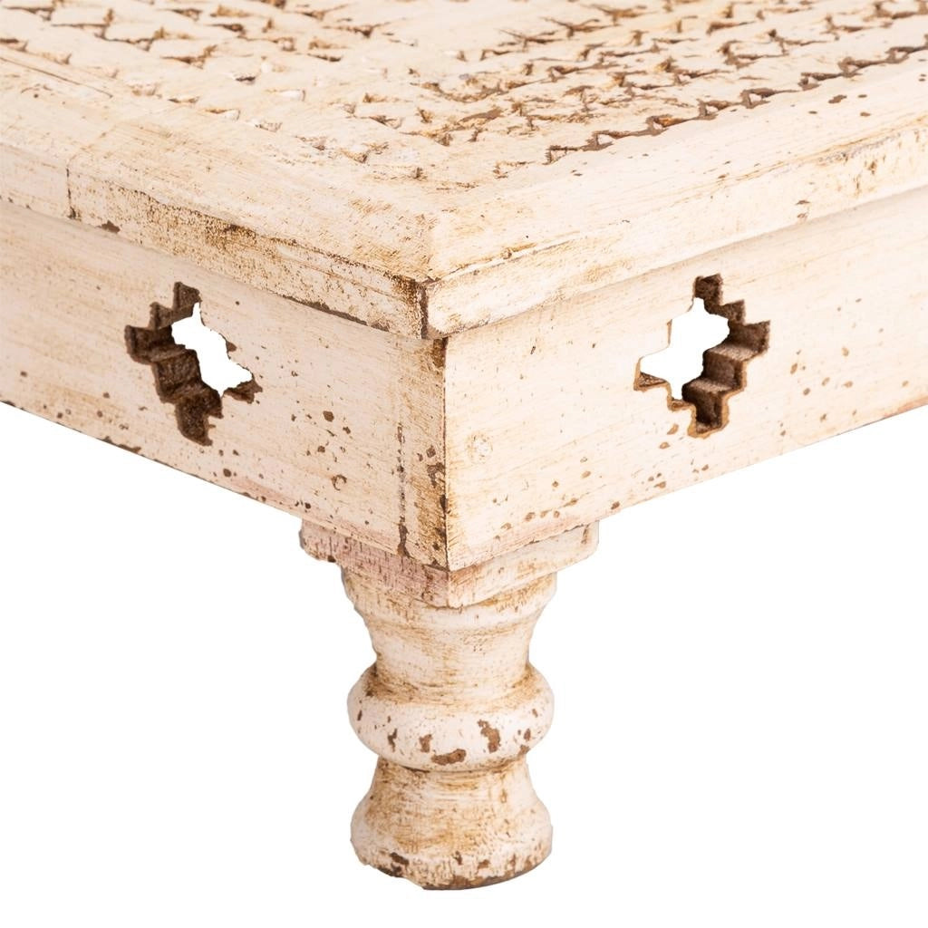 Tavolino in legno intagliato marrone 33x33x14h