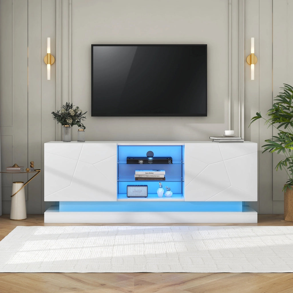 Mobile TV bianco opaco da 160 cm con ripiani regolabili e cerniere silenziose