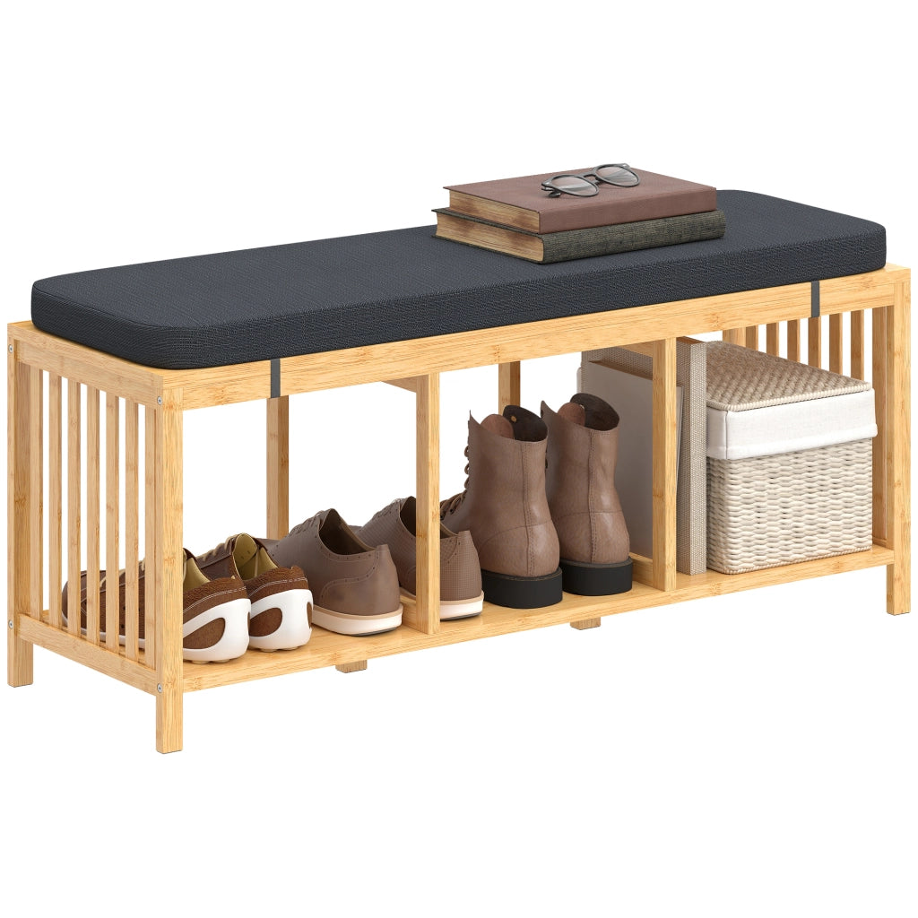 Panca ingresso bamb¨´ con cuscino seduta e ripiano ¨C Xylo ¨C legno naturale