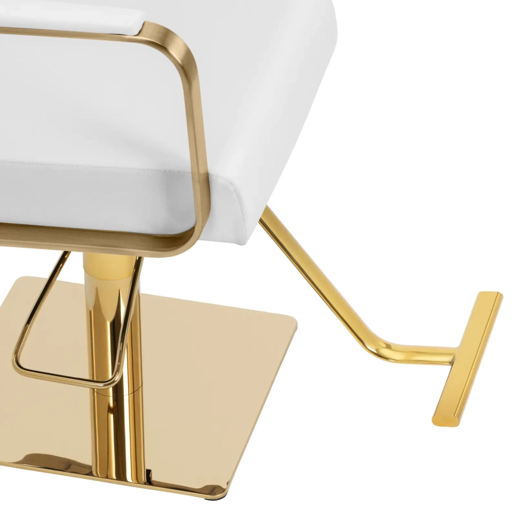 Poltrona da parrucchiere con poggiapiedi 95 x 59 x 88 cm 200 kg acciaio inox PVC oro e bianco 14_0008971