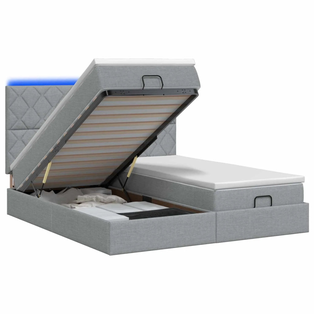 Letto Ottomano con Materasso e LED Grigio Chiaro 160 x 200 cm 3458451