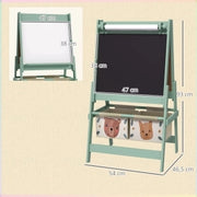 Lavagna multifunzione 3 in 1 per bambini con rotolo carta e cesti portaoggetti, 54 x 46,5 x 93 cm, verde