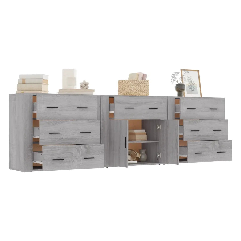 Credenze 3 pz Grigio Sonoma in Legno Multistrato 3185429