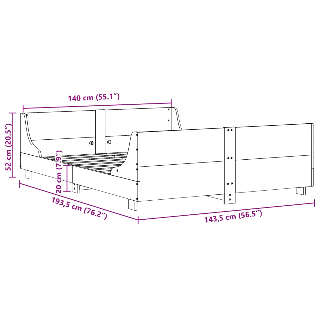 Letto senza Materasso Marrone Cera 140x190 cm in Legno di Pino 3302287