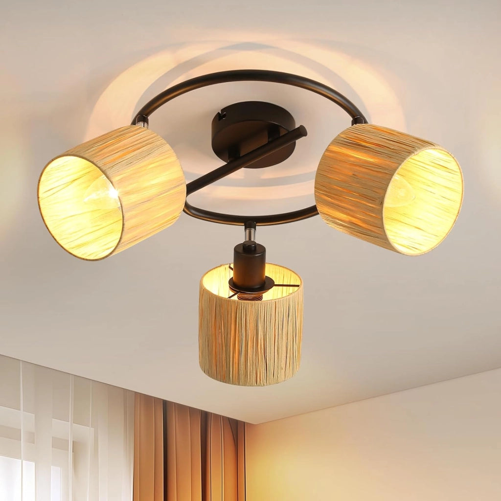 ZMH Faretto da soffitto a 3 luci E14 Nero Naturale Lampada da soffitto Carta Soggiorno