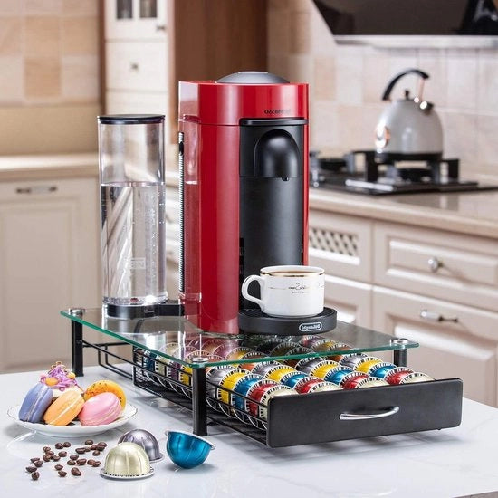 Porta Capsule per Caffè in Vetro con Lato Opaco per 40 Capsule compatibile con Nespresso VertuoLine