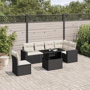 Set Divani da Giardino con Cuscini 7pz Nero Polyrattan