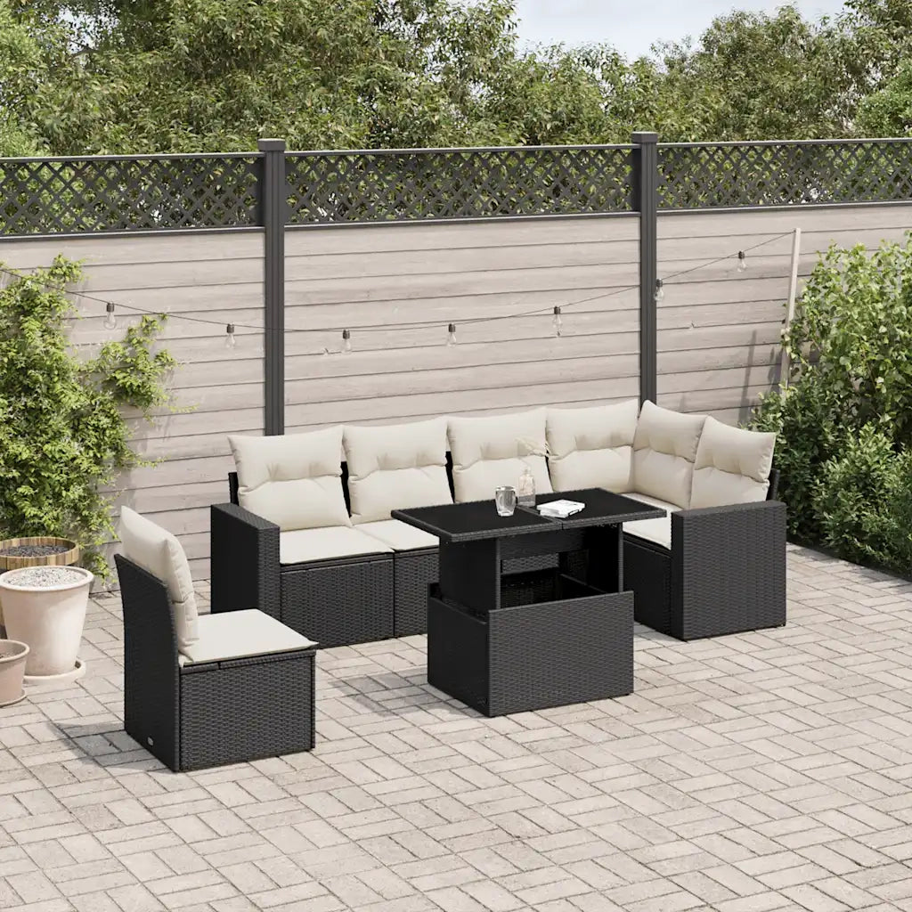 Set Divani da Giardino con Cuscini 7pz Nero Polyrattan