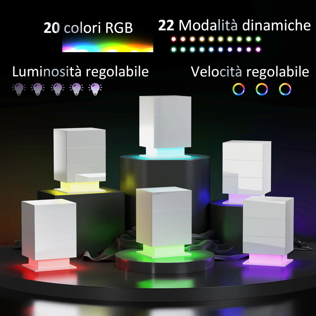 Comodino Moderno con Luce LED e 3 Cassetti ¨C Zephmum ¨C Bianco Lucido 40x35x60 cm