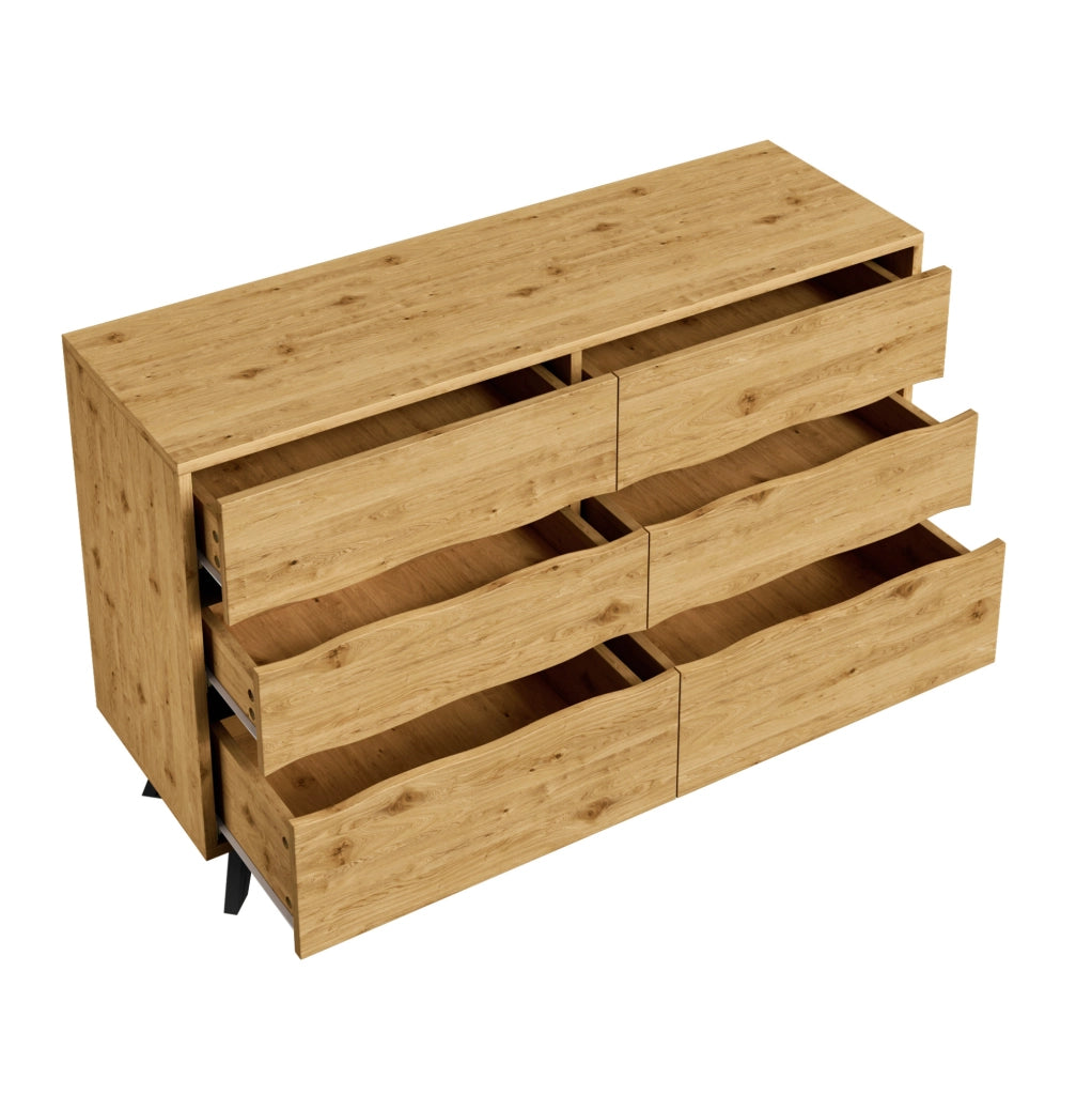 Sideboard moderno con 6 cassetti 120x40x75;5 cm in effetto legno; struttura in truciolare