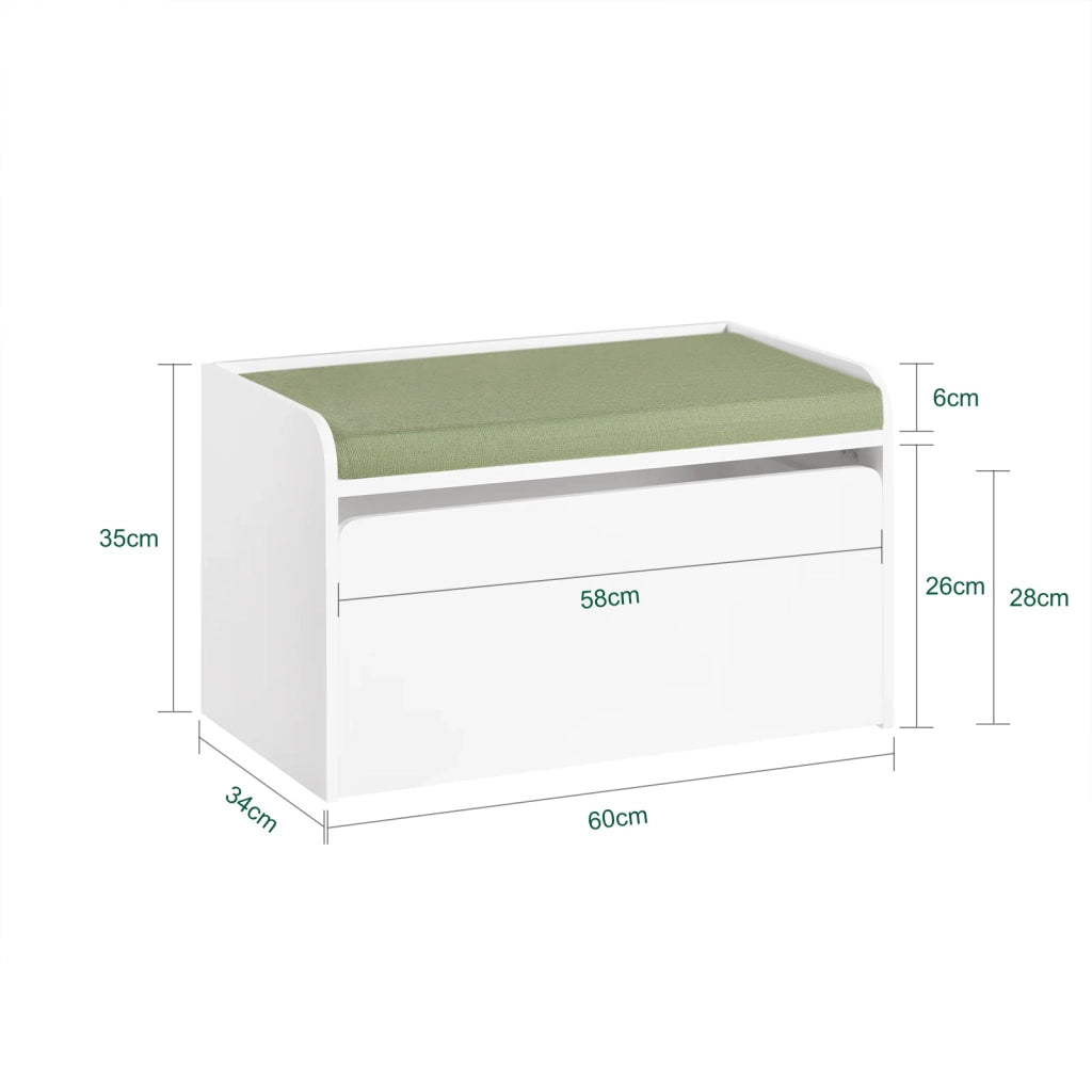 Cassapanca Portagiochi Per Bambini Scatola Portaoggetti Scarpiera Con Sedile Bianco 60x34x35cm KMB80-W SoBuy