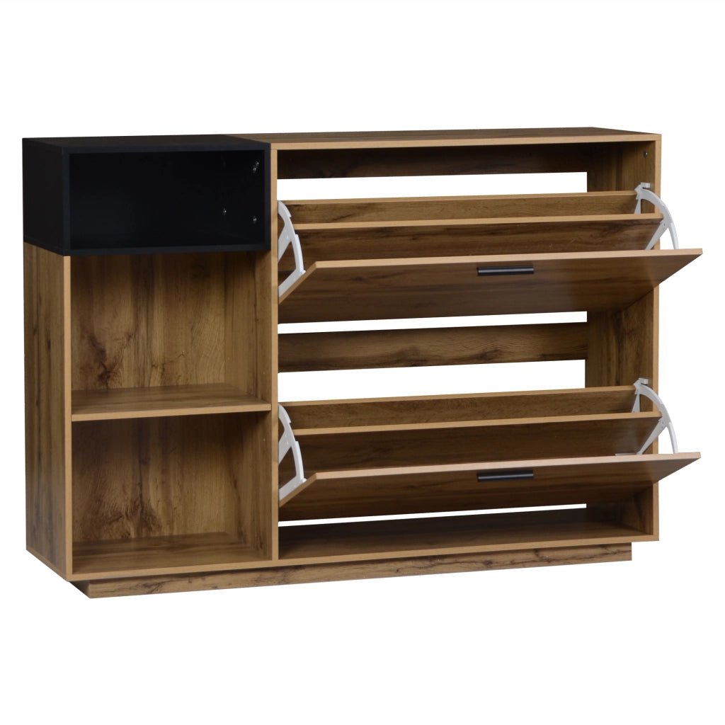 Scarpiera con 2 ante a ribalta e 3 vani aperti - per ingresso - in MDF - 120×32×84.5 cm - naturale