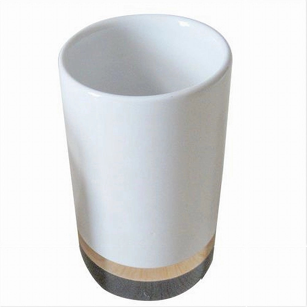 Trade Shop - Bicchiere Porta Spazzolini Bianco Con Riga Bassa Dorata Nera Arredo Bagno 59868 -
