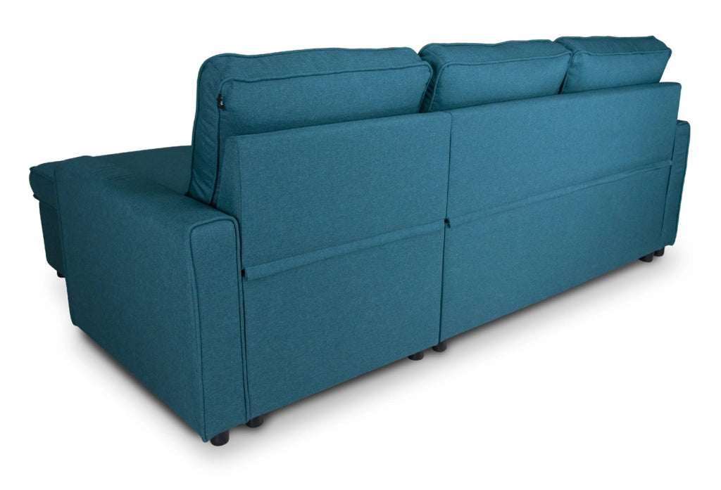 Divano letto angolare con contenitore, divano con chaise longue blu petrolio - Kennedy - DL-KE27CL