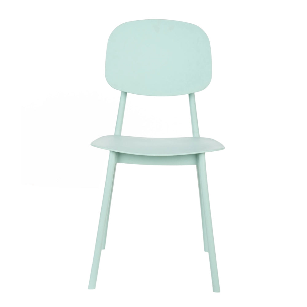 Set di 2 sedie da giardino verde menta in polipropilene leggero e resistente alle intemperie in plastica per interni e per esterni.