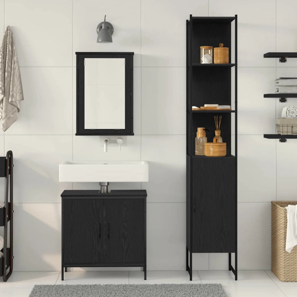 Set di mobili per il bagno 3 pcs Nero Legno multistrato 3334401