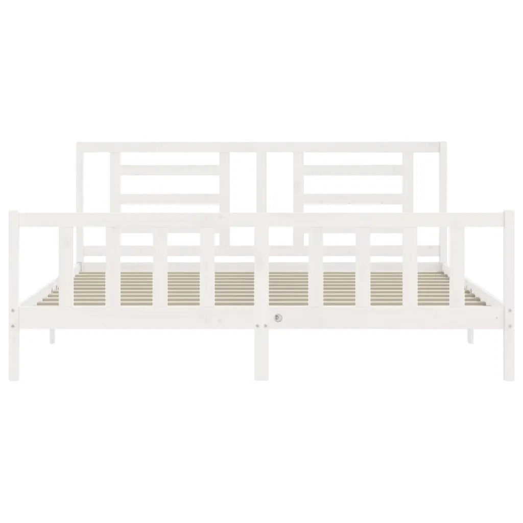 Giroletto Testiera Bianco Super King Size-Struttura Letto in Legno Massello 695910