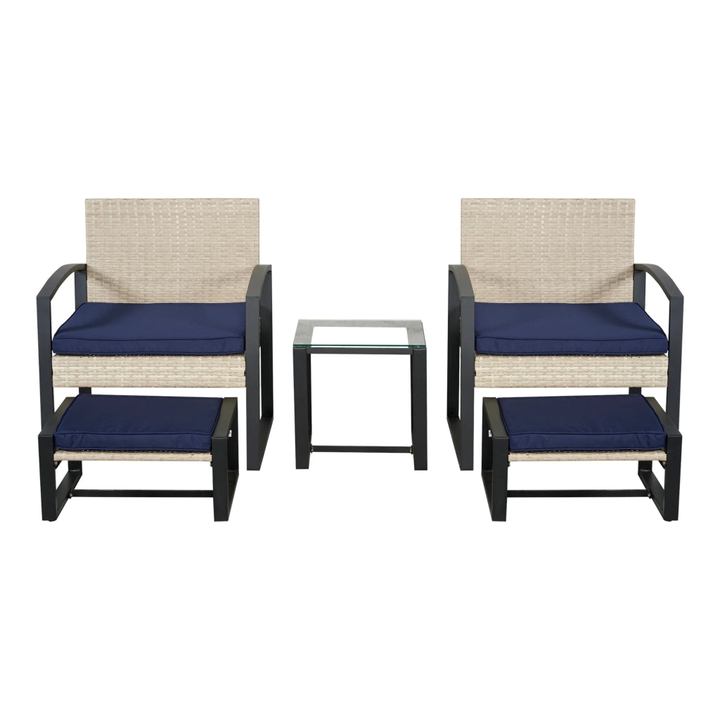 Set di mobili da giardino da 5 pezzi con tavolo 2 sedie e 2 poggiapiedi in rattan blu navy e nero 03_0010535