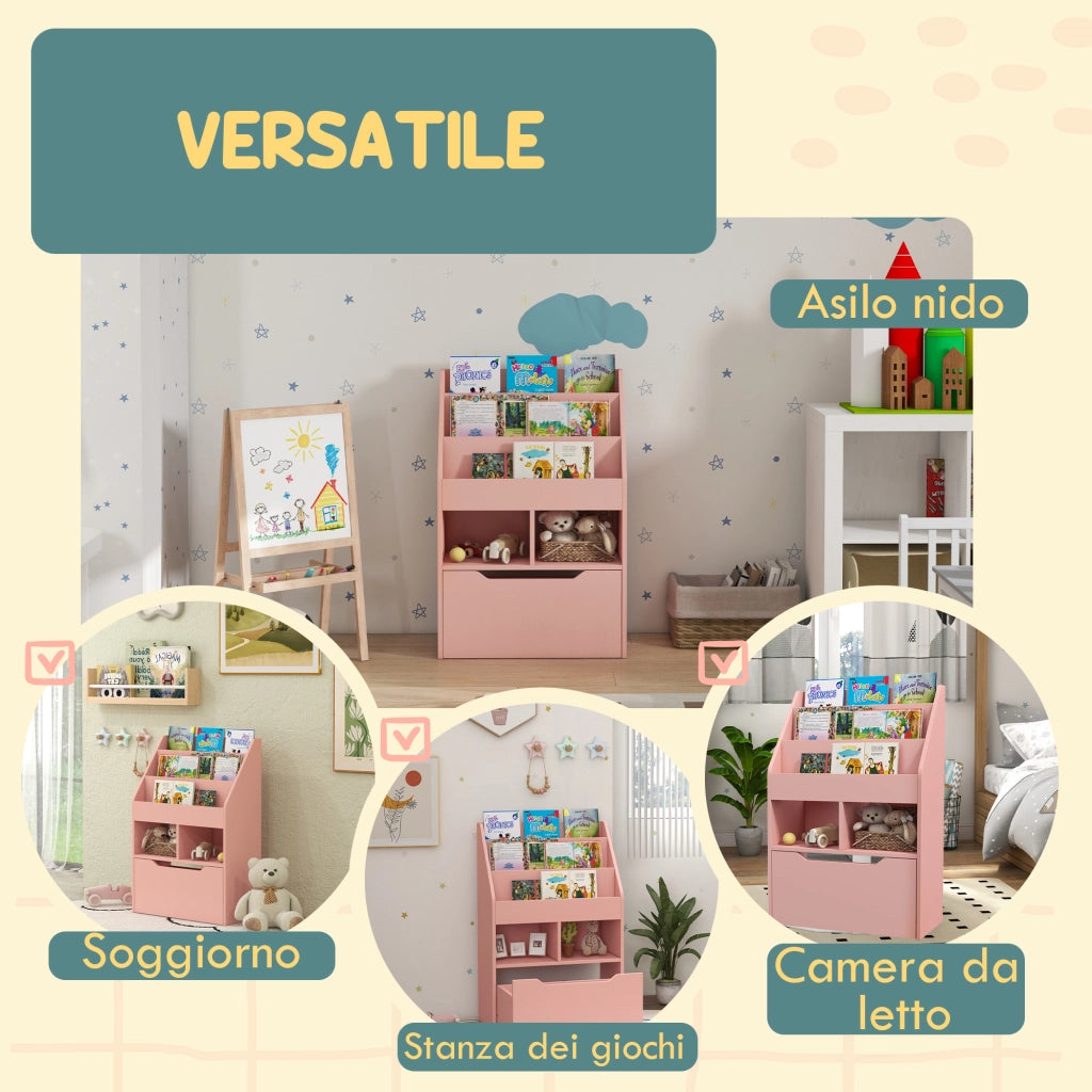 Libreria per Bambini con Cassetto ¨C zephmum ¨C Rosa, MDF, 60x30x90