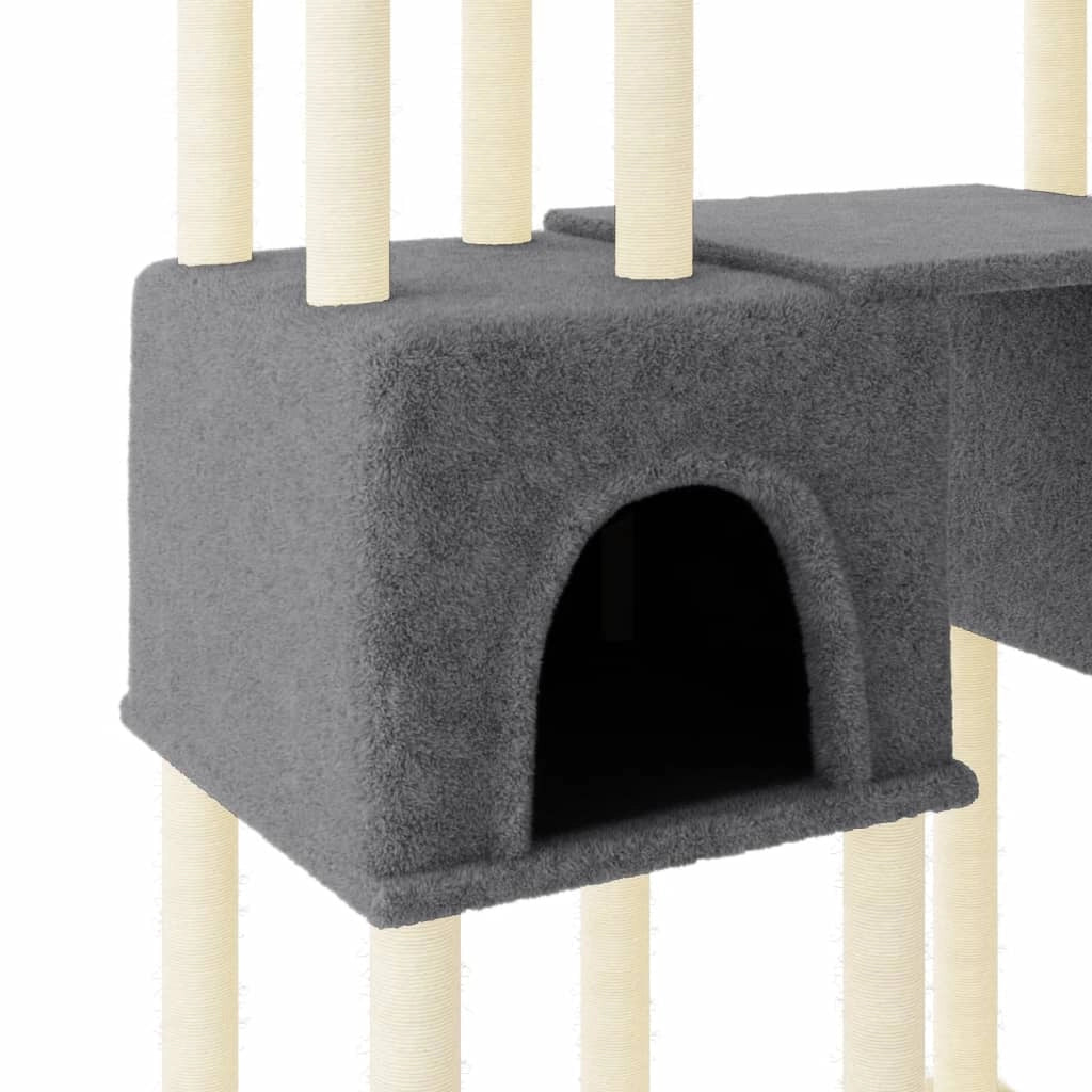 Tiragraffi per gatti torre per arrampicata giocattolo piattaforma per arrampicata con tiragraffi in sisal scuro 199 cm grigio 02_0022694