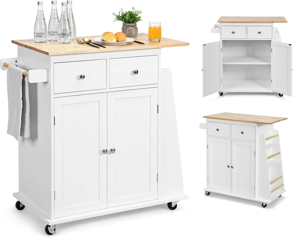 Carrello da Cucina Con Piano di Lavoro, 80 x 45 cm, Isola Su Ruote, Armadio Con Cassetti, Portaspezie, Trolley in Legno Massiccio per Sala da Pranzo