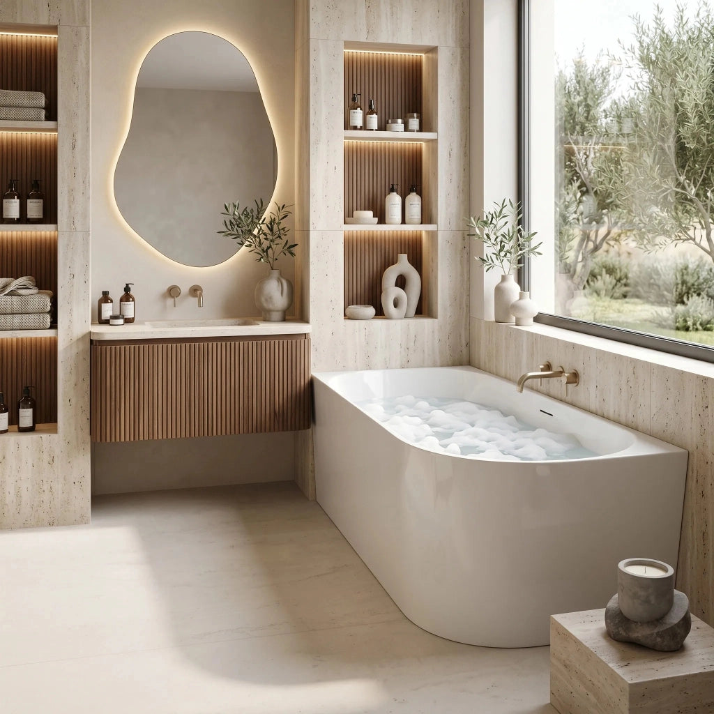 Vasca Da Bagno Angolare In Acrilico Rea Bellanto Slim 150 Left Copritappo bianco