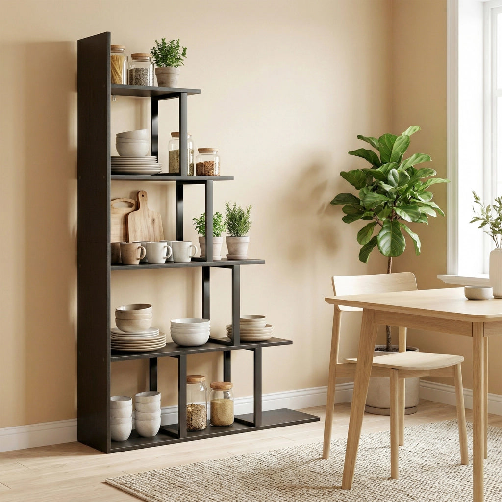 Libreria scaffale divisorio 5 livelli stile industriale ¨C zephmum ¨C nero 102x30x160 cm
