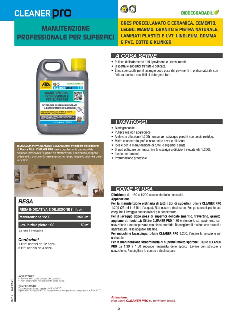 Fila Cleaner Pro Lt.1 Detergente Universale Per Pavimenti