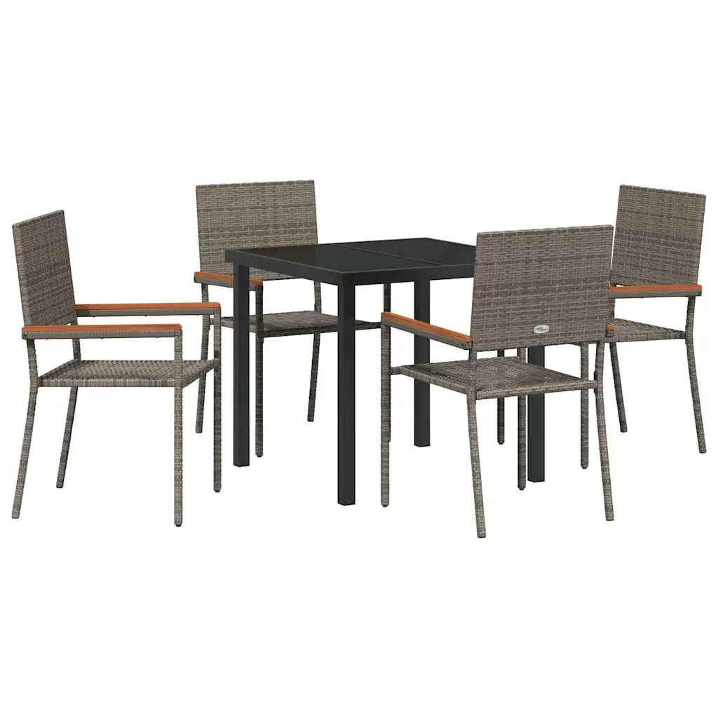 Set da Pranzo per Giardino con cuscino 5 pcs Grigio polyrattan