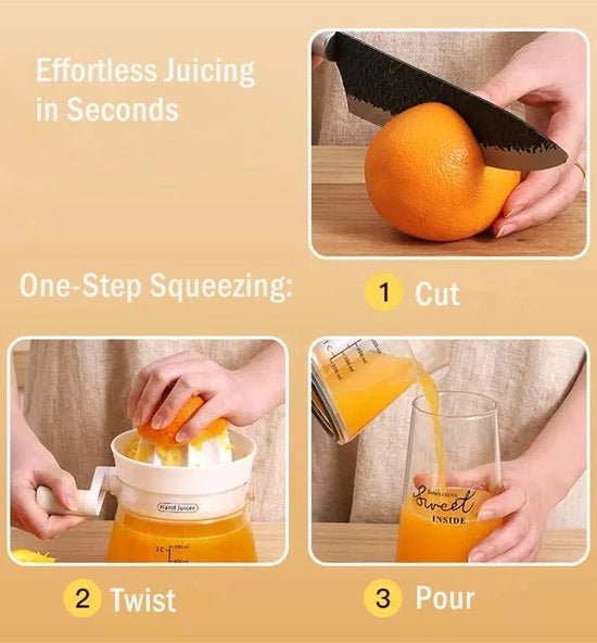 Citruspers manuale a manubrio rotante - Massima produzione di succo per arancia, limone, limone e pompelmo | Manubrio ergonomico, grande capacità e facile da pulire