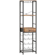 Mobile Bar Portabottiglie 40x30x148 cm Capacità 12 Bottiglie con Cassetto e Portabicchieri Struttura in Metallo Marrone